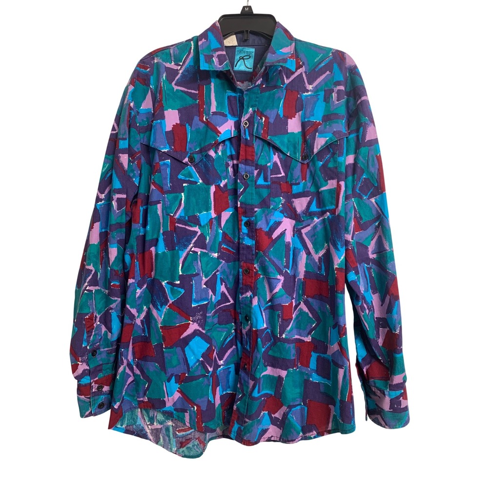 Vintage Roper Western Equestrian Shirt XL Retro Print Button Down USA